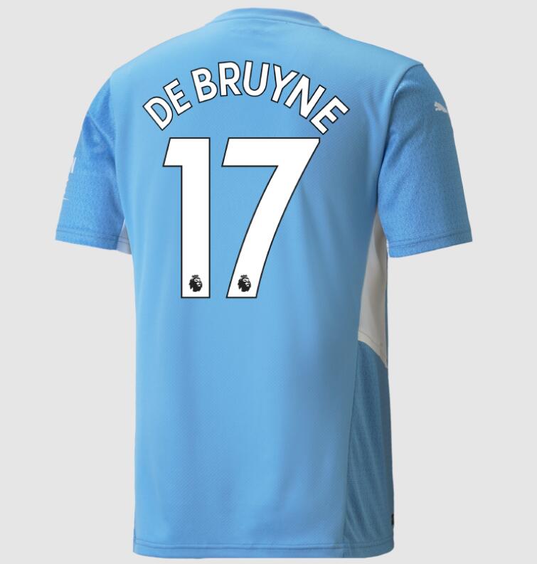 2021/22 Manchester City Home Kit Soccer Jersey with Kevin de Bruyne 17 printing